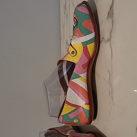 CYDWOQ Colorful Leather Peep Toe Flats Women's EU 37 US 6.5-7 Artsy Quirky Boho - Picture 6 of 16